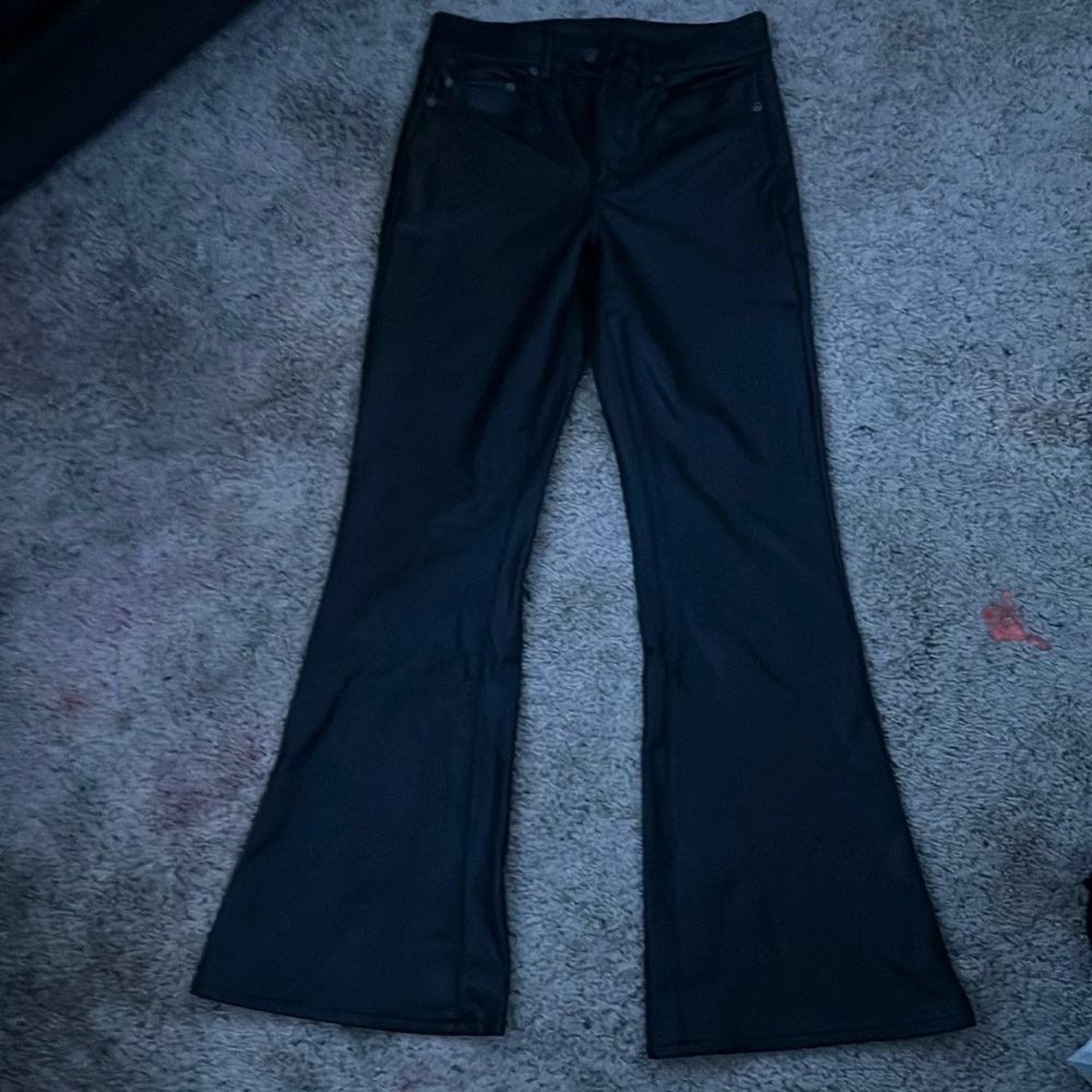 Faux leather black American eagle boot cut/ flare pants size 6
